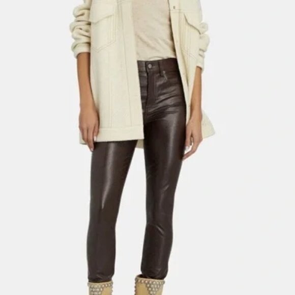 VERONICA BEARD JEANS DARK CHOCOLATE BROWN VEGAN LEATHER SKINNY PANTS Debbie 29/8 - Picture 1 of 8